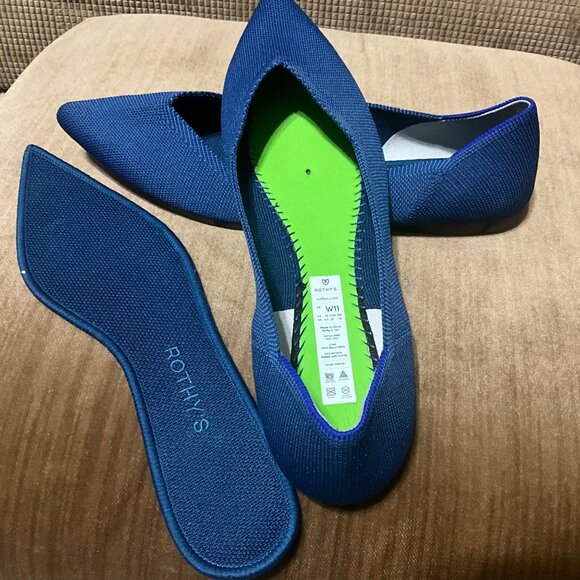 Rothys The Point Flats In Sapphire Blue Knit Womens Size 11 Sustainable - Picture 7 of 12